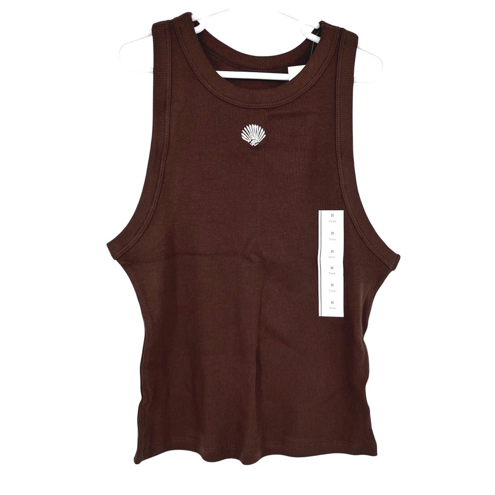 A New Day Tank‎ Top Girls Medium Brown Ribbed Seashell Graphic Sleeveless Summer